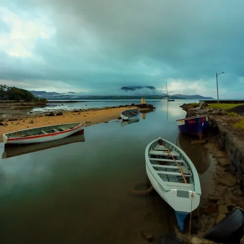 Boats in calm water in Mahebourg