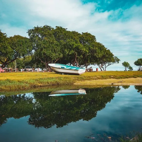Amazing reflection of boat in water