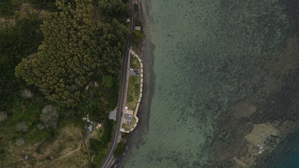 Aerial drone shot of La Pointe du Diable lagoon in Mauritius near Bambous-Virieux