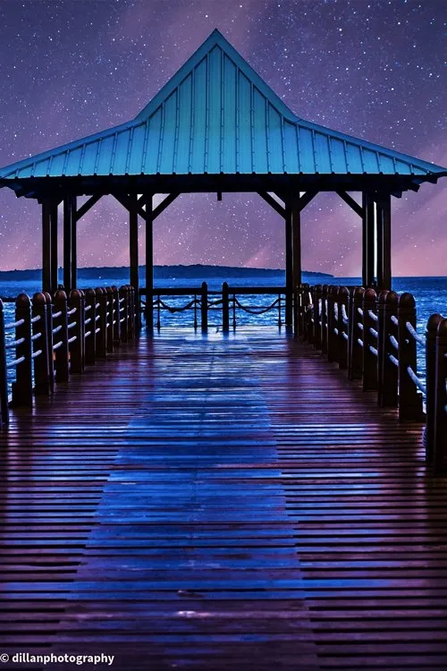 Starry night & seascape at jetty
