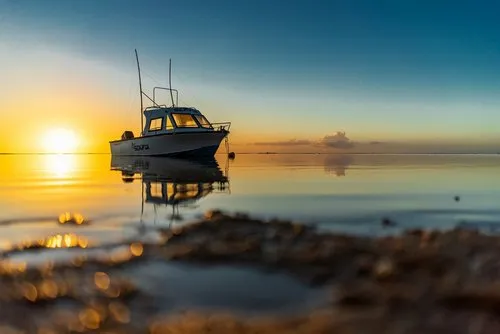 Soothing sunset in calm lagoon of in Albion