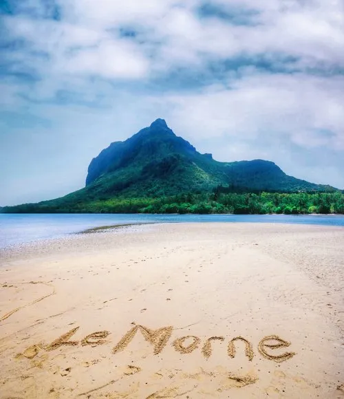 Le Morne written on the beach of La Prairie