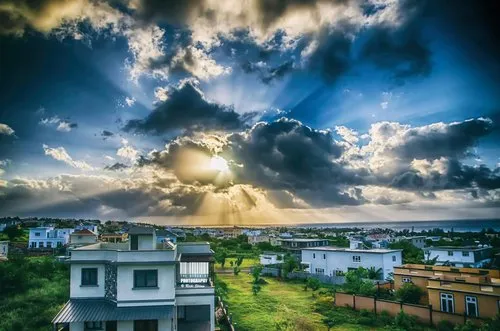 Sunbeams though clouds at Albion