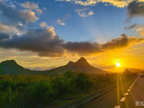Sunset near motorway in Mauritius
