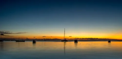 Panorama of sunset & boats at Mont Choisy