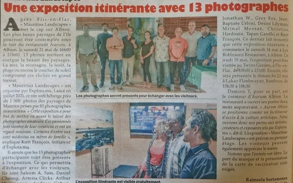 Le Défi Quotidien newspaper article about a travelling photo exhibition with 13 photographers in Mauritius